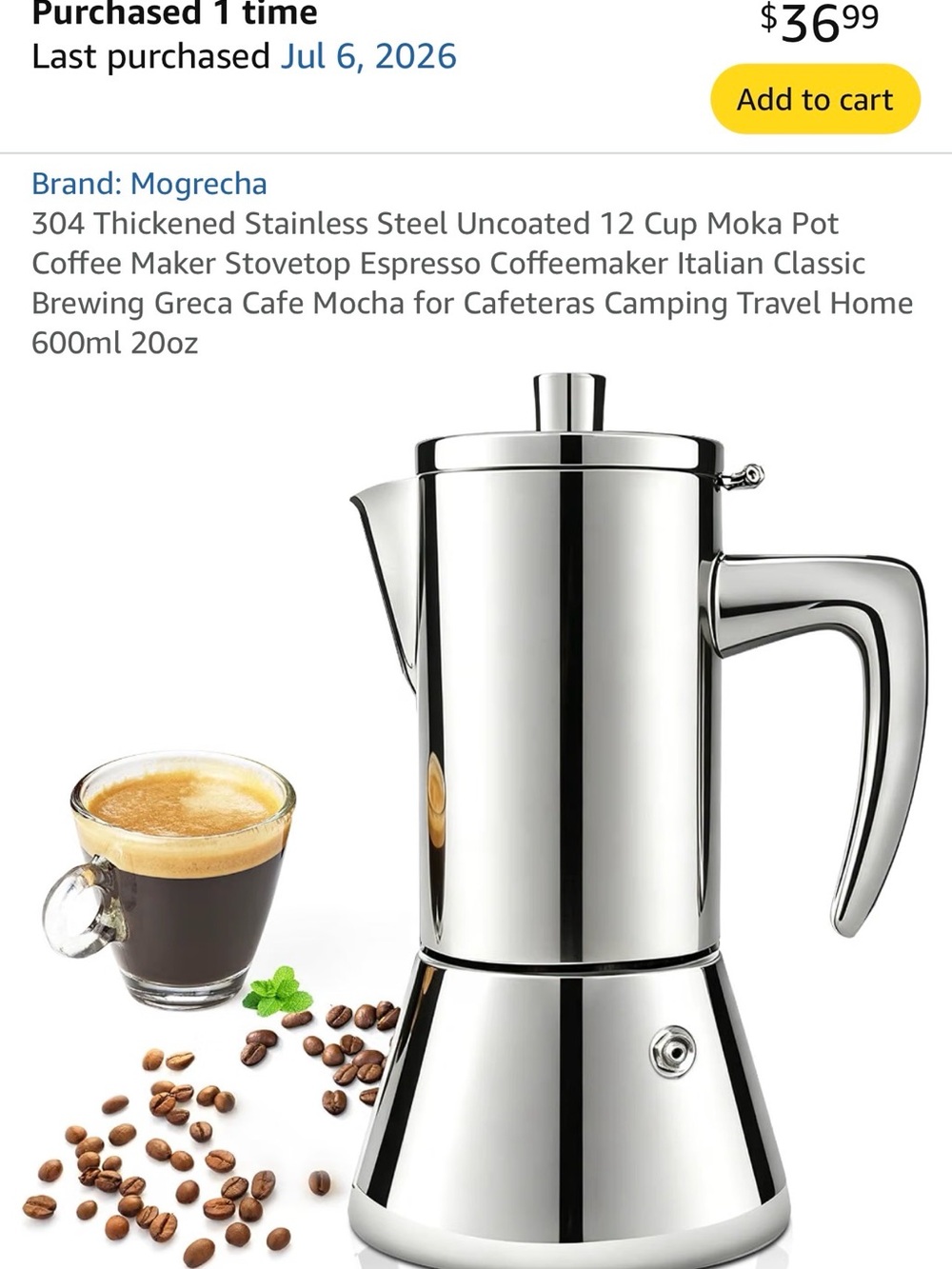 Stainless Steel Silver Moka Pot Espresso Coffee Maker - 12 Cup